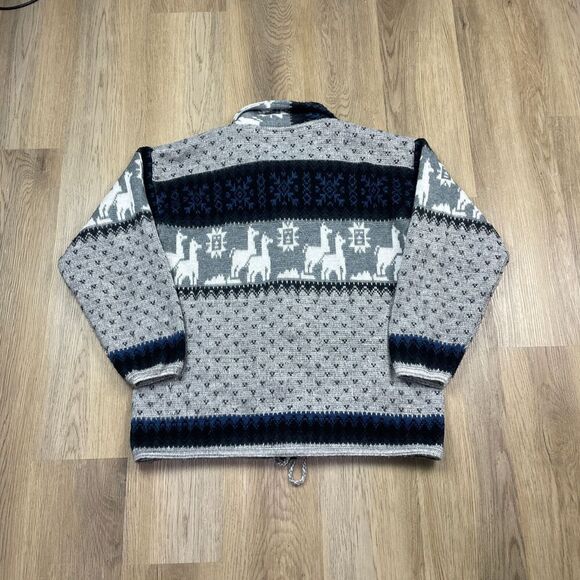 Vintage Tejidos Rumiñahui Sweater Mens Large Gray Wool Aztec Full Zip Knit - Picture 4 of 7